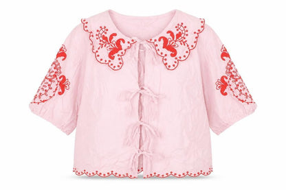 Marks and Spencer Women Pink Size 14 Embroidered Tie Front Blouse