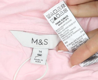 Marks and Spencer Women Pink Size 14 Embroidered Tie Front Blouse