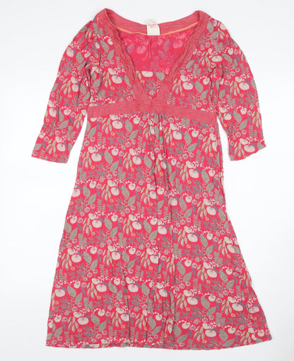 White Stuff Women’s Red Floral Midi A-Line Dress UK 10 V-Neck