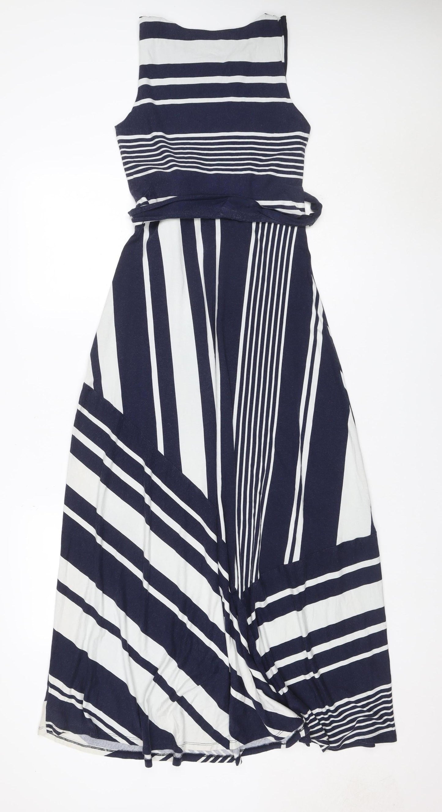 Monsoon Women’s Blue White Striped UK 8 Wrap Jersey Knee Dress