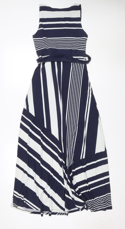Monsoon Women’s Blue White Striped UK 8 Wrap Jersey Knee Dress