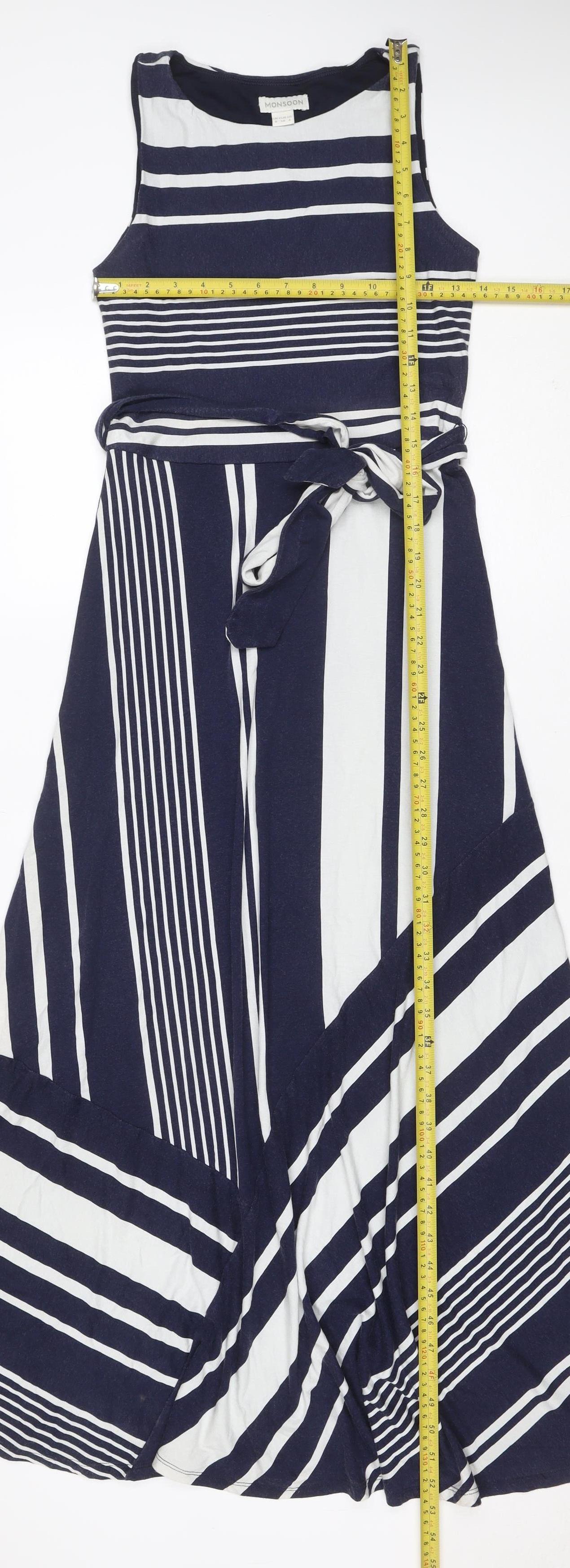 Monsoon Women’s Blue White Striped UK 8 Wrap Jersey Knee Dress