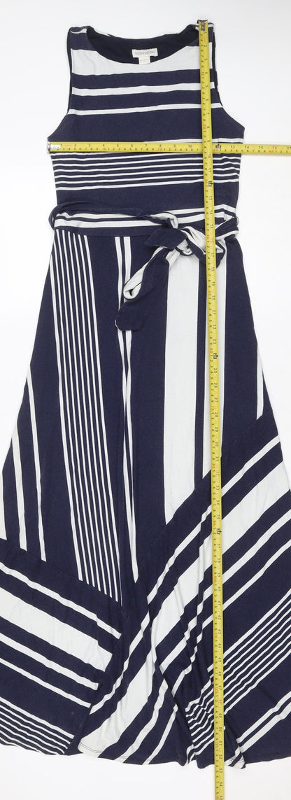 Monsoon Women’s Blue White Striped UK 8 Wrap Jersey Knee Dress