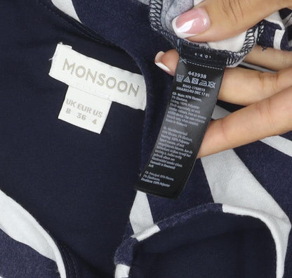 Monsoon Women’s Blue White Striped UK 8 Wrap Jersey Knee Dress
