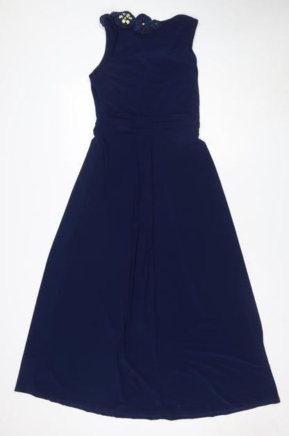 House of Elegance Women Blue UK 10 Long A-Line Beaded Formal Dress