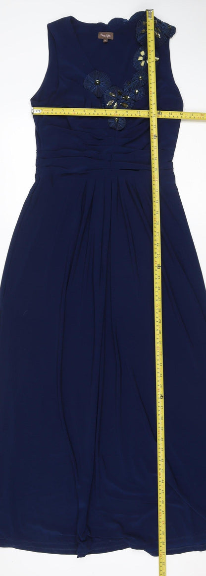 House of Elegance Women Blue UK 10 Long A-Line Beaded Formal Dress