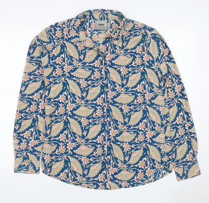 ASOS Women Blue Bird Floral Viscose Button-Up Shirt UK 12