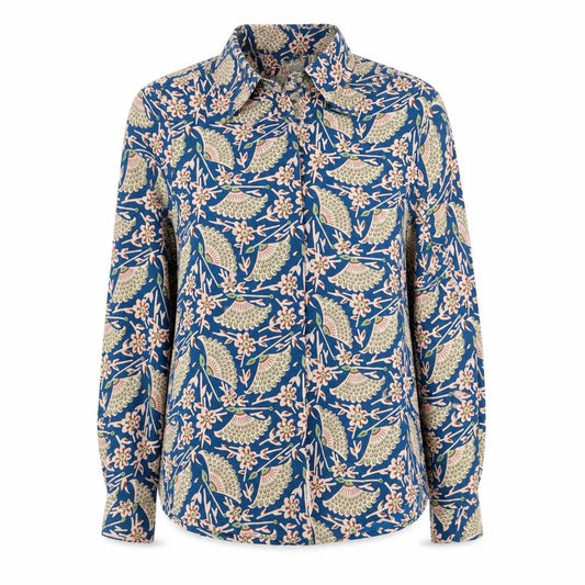 ASOS Women Blue Bird Floral Viscose Button-Up Shirt UK 12