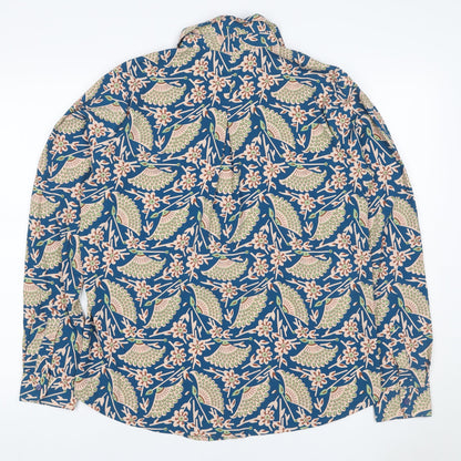 ASOS Women Blue Bird Floral Viscose Button-Up Shirt UK 12