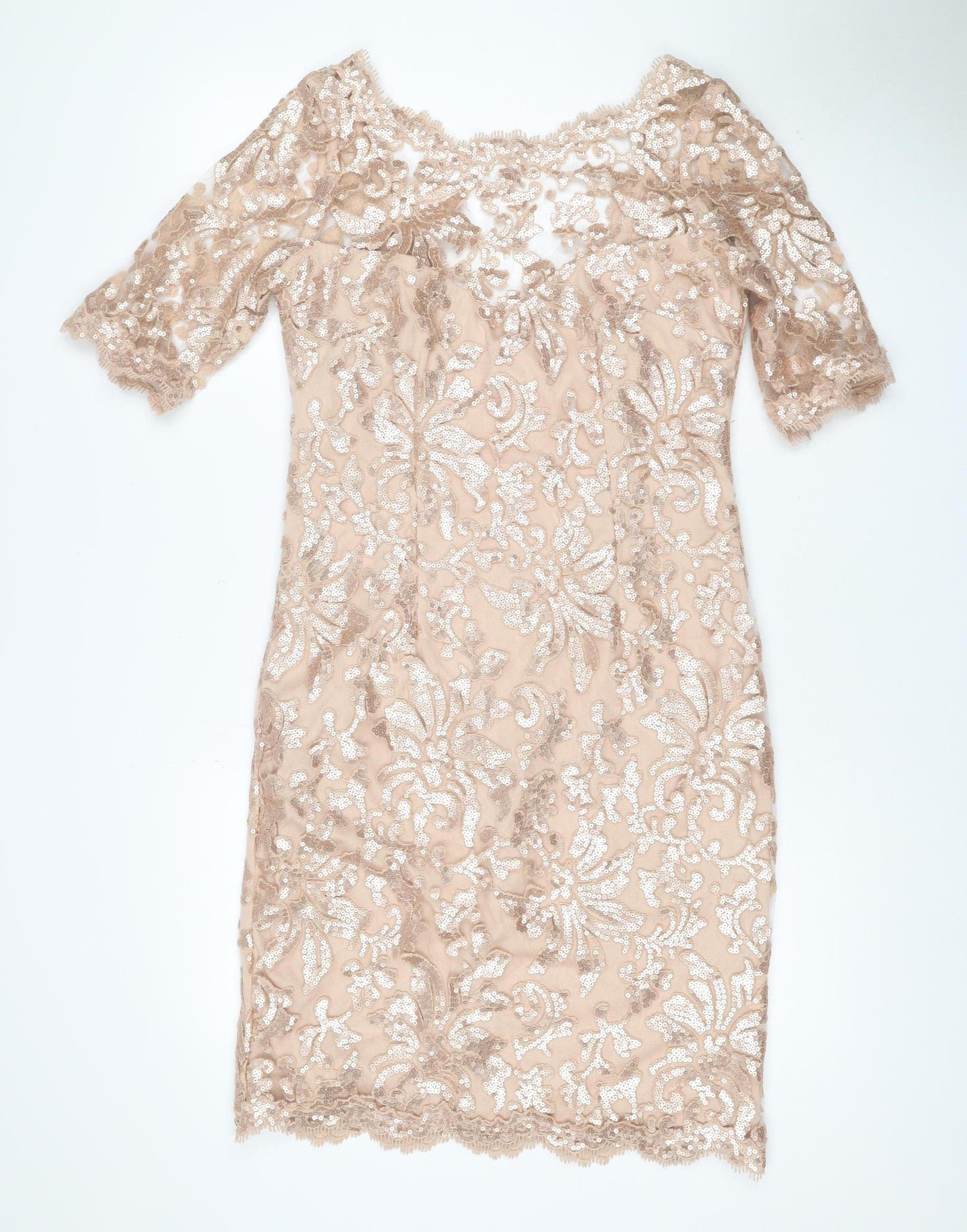 Montique Women’s Beige Sequin Lace Bodycon Mini Dress UK 10