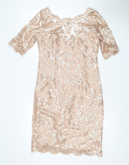 Montique Women’s Beige Sequin Lace Bodycon Mini Dress UK 10