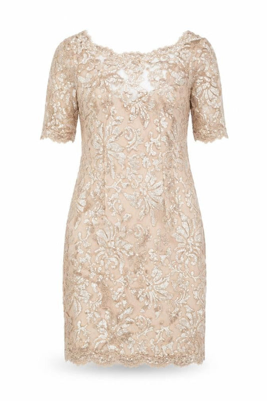 Montique Women’s Beige Sequin Lace Bodycon Mini Dress UK 10
