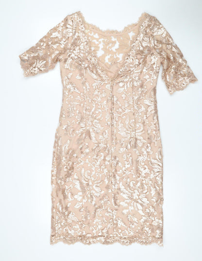 Montique Women’s Beige Sequin Lace Bodycon Mini Dress UK 10