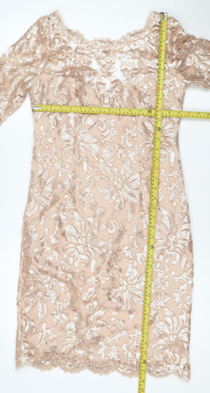 Montique Women’s Beige Sequin Lace Bodycon Mini Dress UK 10