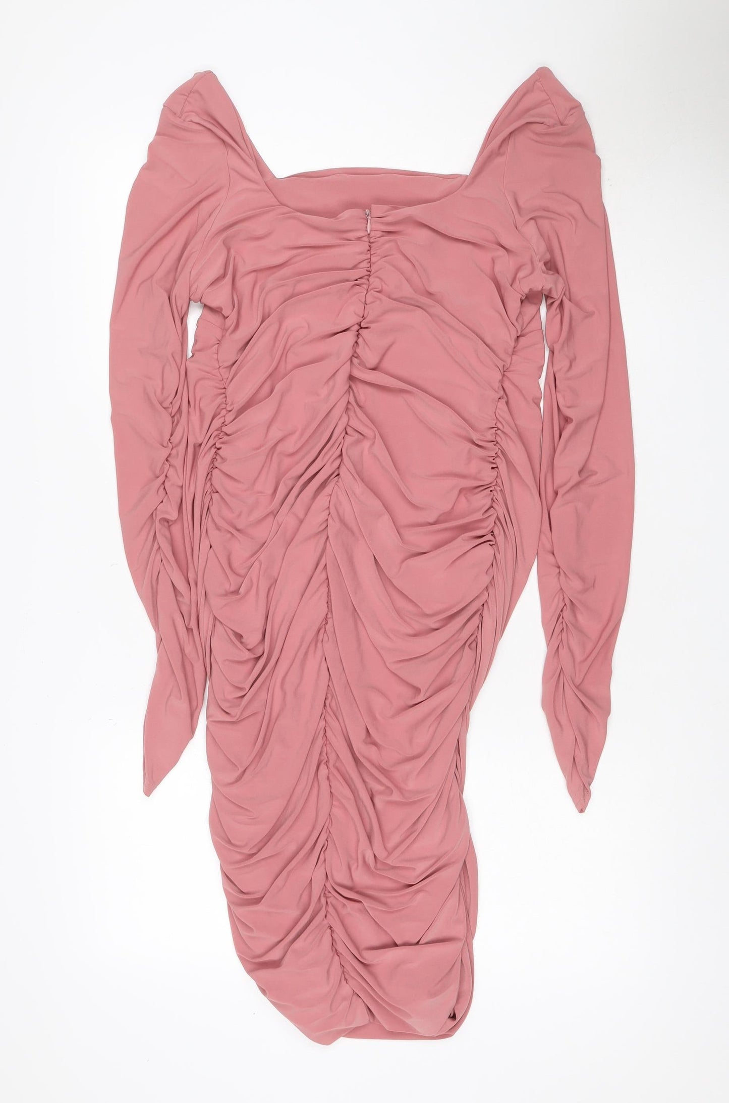 Club L London Women Pink UK 16 Maxi Off Shoulder Ruched Long Sleeve Dress