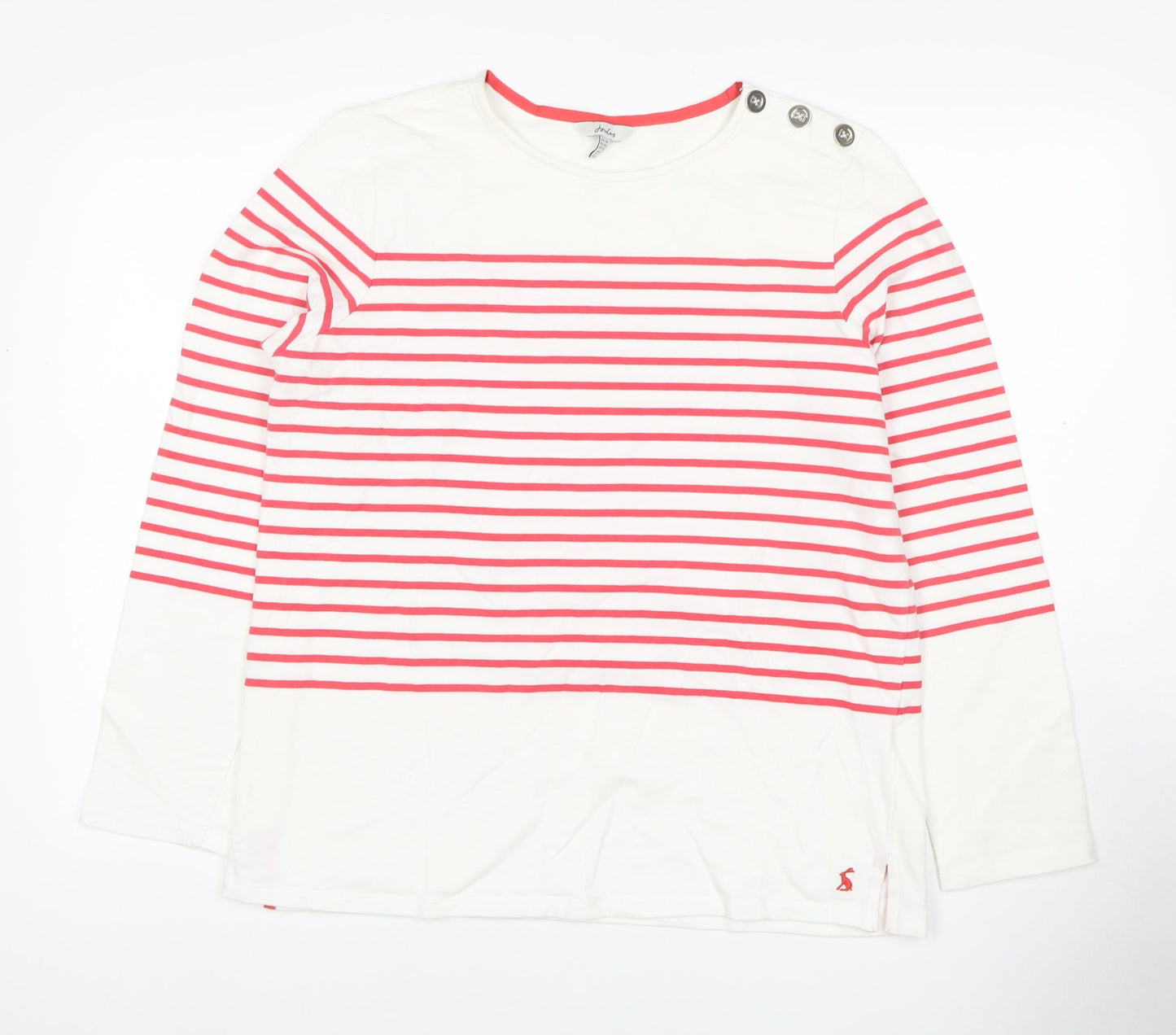 Joules Women White Pink Stripe Cotton Jersey Long Sleeve Top UK 14
