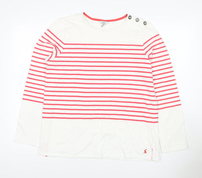 Joules Women White Pink Stripe Cotton Jersey Long Sleeve Top UK 14