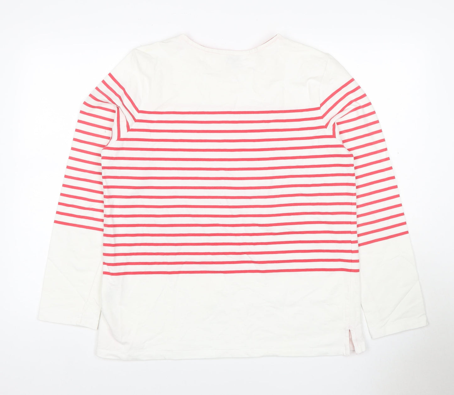 Joules Women White Pink Stripe Cotton Jersey Long Sleeve Top UK 14