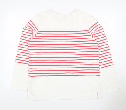 Joules Women White Pink Stripe Cotton Jersey Long Sleeve Top UK 14