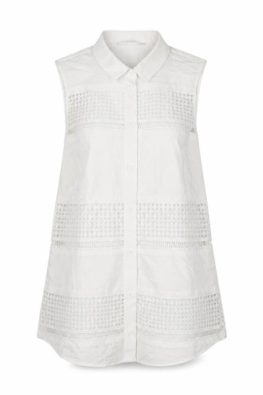 Karen Millen Women White UK 10 Sleeveless Lace Button-Up Tunic Blouse