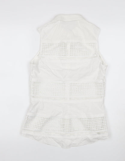 Karen Millen Women White UK 10 Sleeveless Lace Button-Up Tunic Blouse