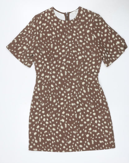 M&S Women’s Brown Animal Print Fit & Flare Dress UK 10 Bell Sleeve
