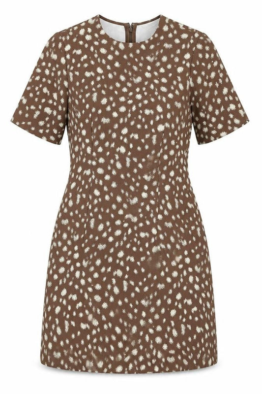 M&S Women’s Brown Animal Print Fit & Flare Dress UK 10 Bell Sleeve