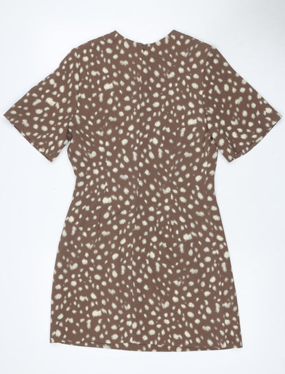 M&S Women’s Brown Animal Print Fit & Flare Dress UK 10 Bell Sleeve