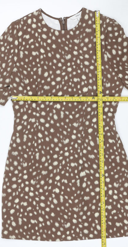M&S Women’s Brown Animal Print Fit & Flare Dress UK 10 Bell Sleeve