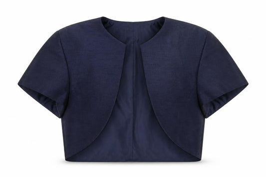 Roman Women Blue UK 12 Cropped Suit Jacket Lined Short Sleeve