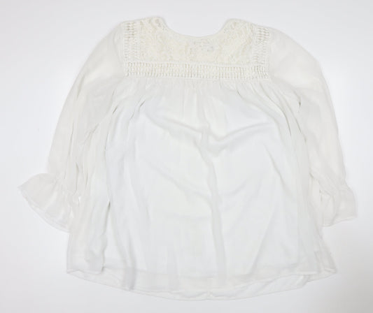 Yours Women Ivory UK 24 Lace Chiffon Tunic Blouse Bell Sleeve
