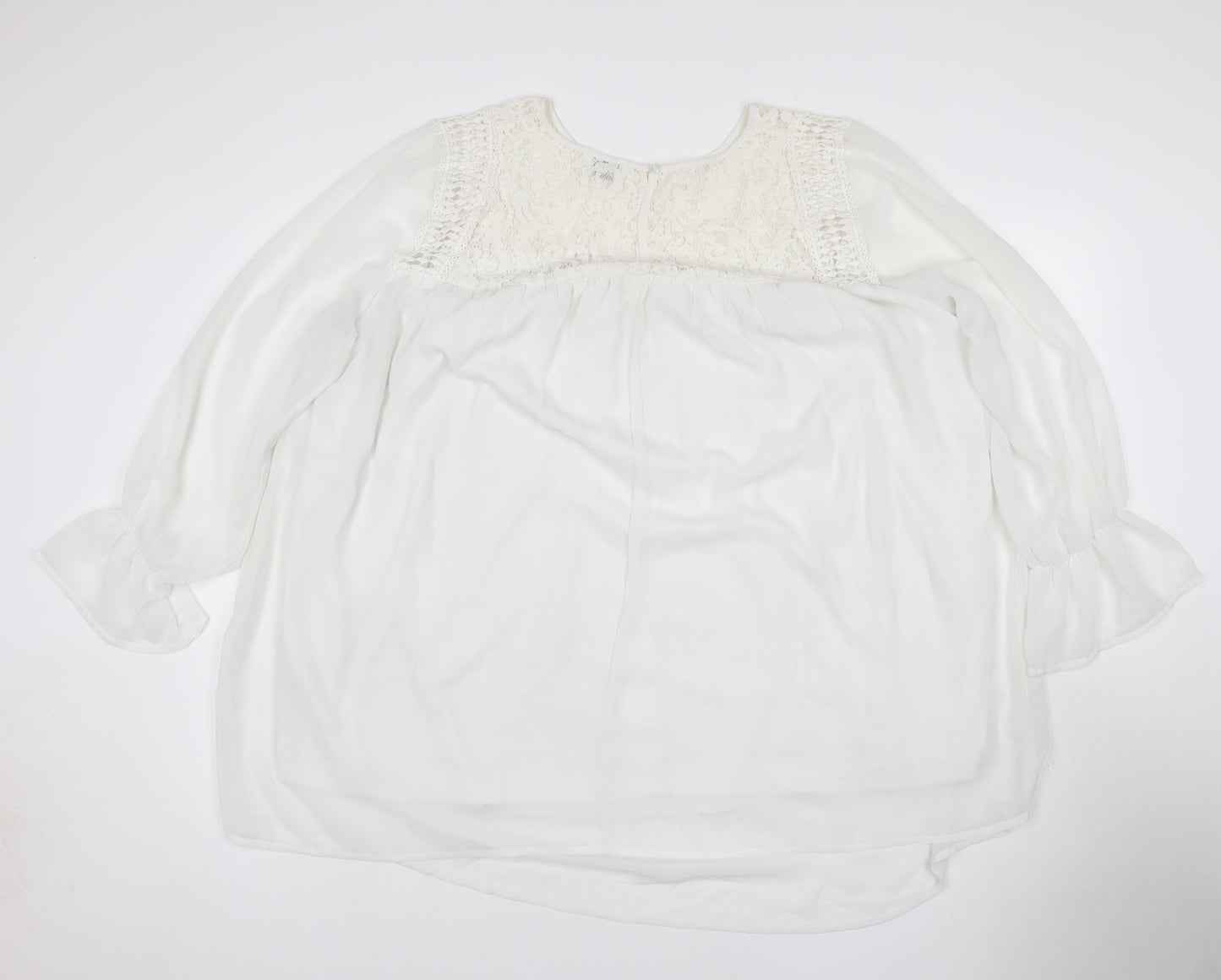 Yours Women Ivory UK 24 Lace Chiffon Tunic Blouse Bell Sleeve