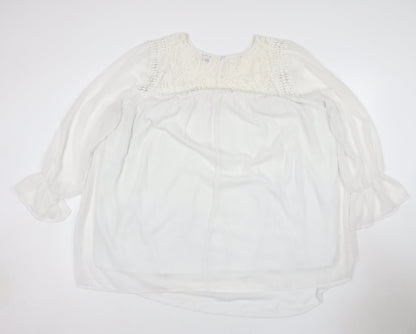 Yours Women Ivory UK 24 Lace Chiffon Tunic Blouse Bell Sleeve