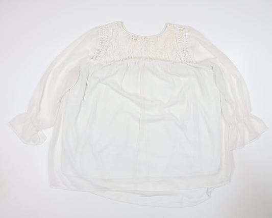 Yours Women Ivory UK 24 Lace Chiffon Tunic Blouse Bell Sleeve