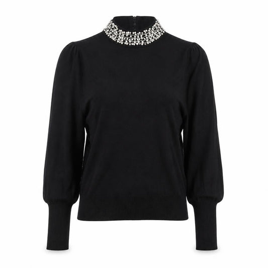 Warehouse Women Black UK 14 Embellished High Neck Knit Jumper