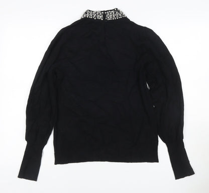 Warehouse Women Black UK 14 Embellished High Neck Knit Jumper
