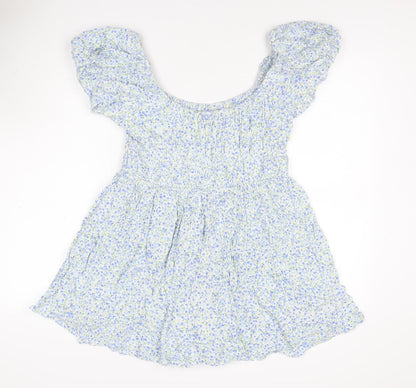 Daisy Street Women Blue Floral Off Shoulder Playsuit Size L Viscose