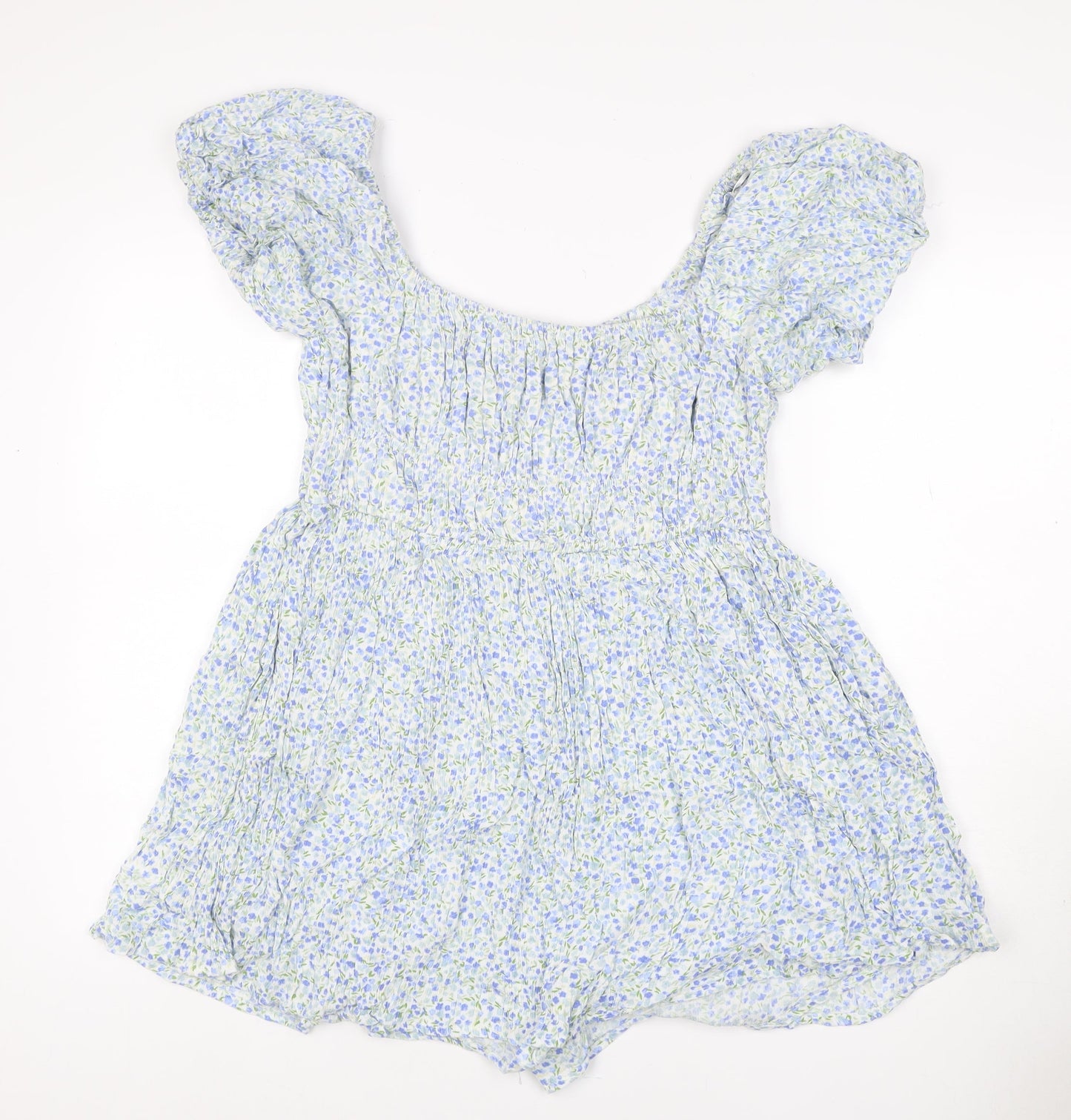 Daisy Street Women Blue Floral Off Shoulder Playsuit Size L Viscose