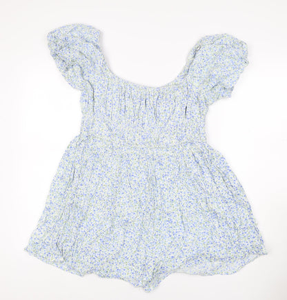 Daisy Street Women Blue Floral Off Shoulder Playsuit Size L Viscose