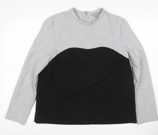 COS Women Grey Black Colourblock Long Sleeve Zip Blouse UK 12