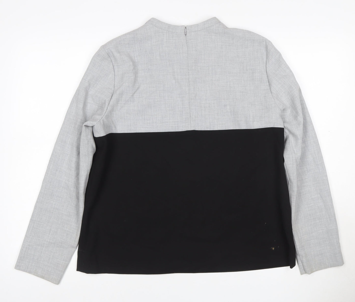 COS Women Grey Black Colourblock Long Sleeve Zip Blouse UK 12