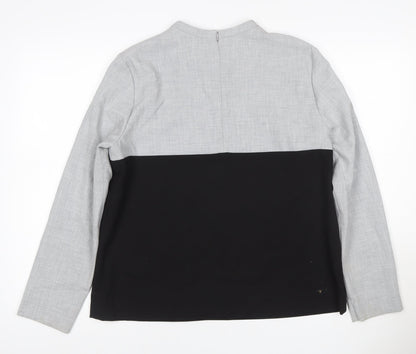 COS Women Grey Black Colourblock Long Sleeve Zip Blouse UK 12