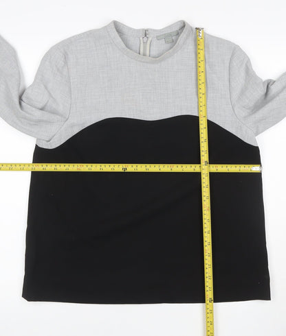 COS Women Grey Black Colourblock Long Sleeve Zip Blouse UK 12