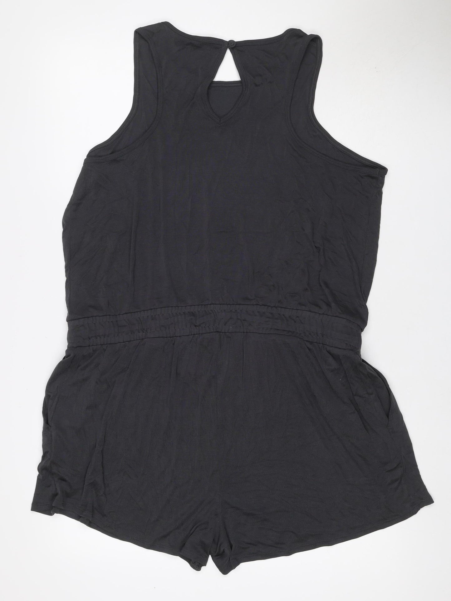 Goodmove Women Black Size 20 Modal Sleeveless Drawstring Romper Playsuit