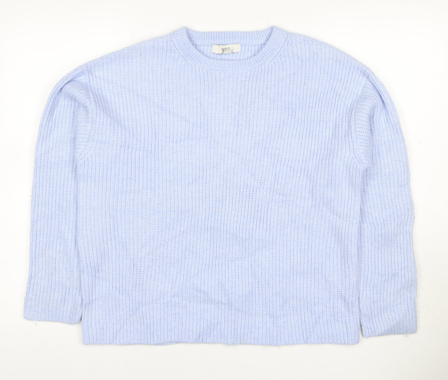 Marks & Spencer Women Blue M Crew Neck Rib Knit Jumper Long Sleeve