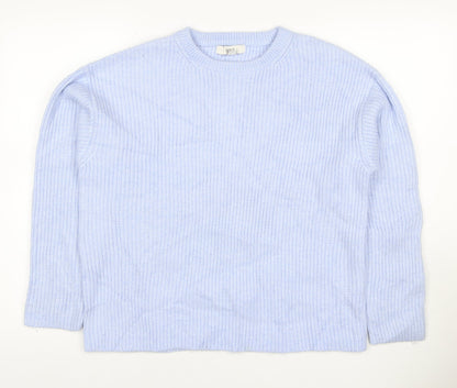 Marks & Spencer Women Blue M Crew Neck Rib Knit Jumper Long Sleeve