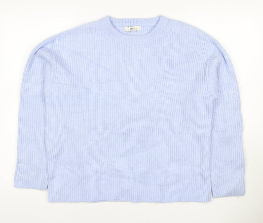 Marks & Spencer Women Blue M Crew Neck Rib Knit Jumper Long Sleeve
