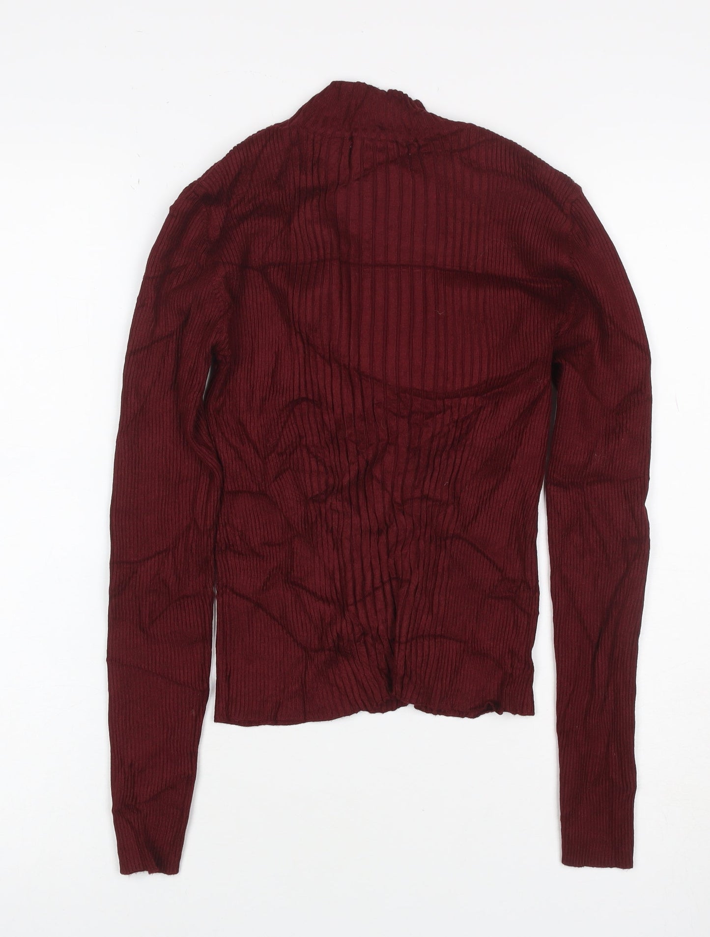 Pull&Bear Women Red M Ribbed Mock Neck Slim Knit Pullover Jumper