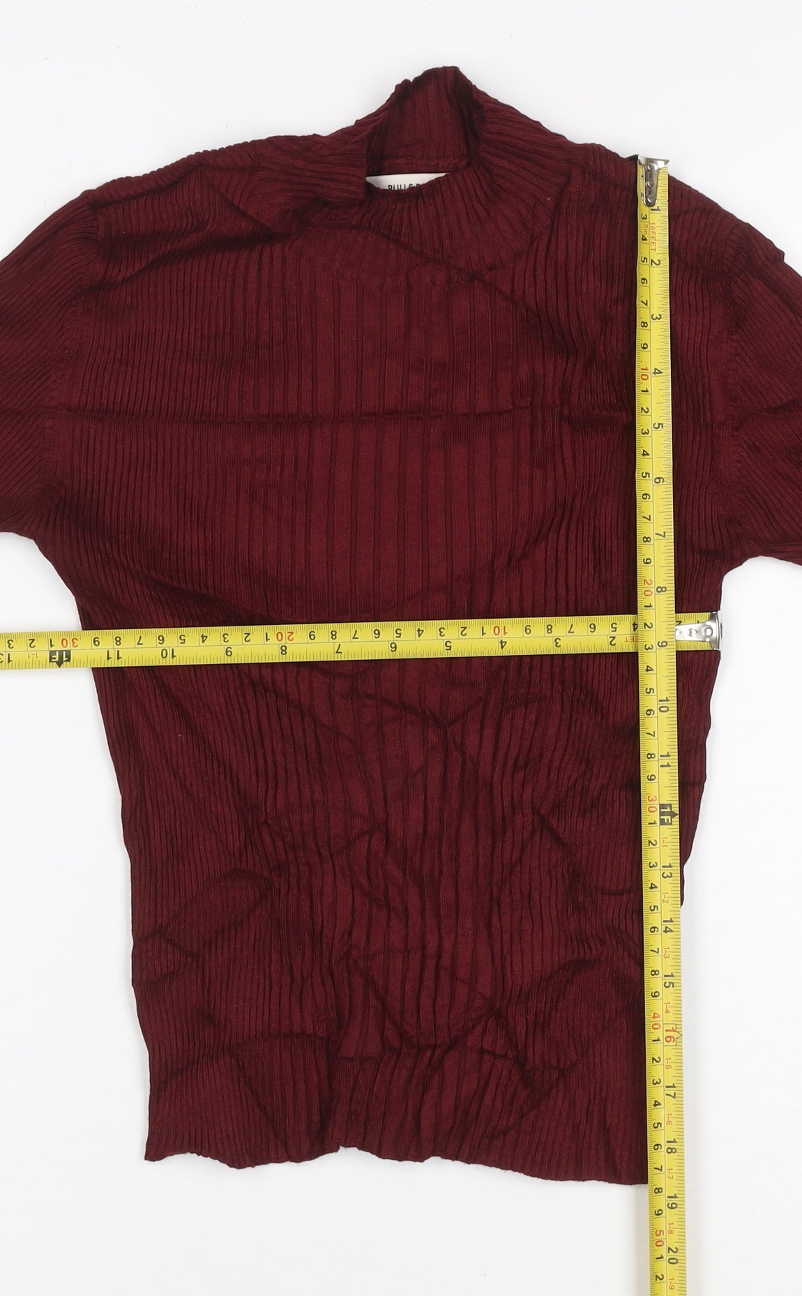 Pull&Bear Women Red M Ribbed Mock Neck Slim Knit Pullover Jumper