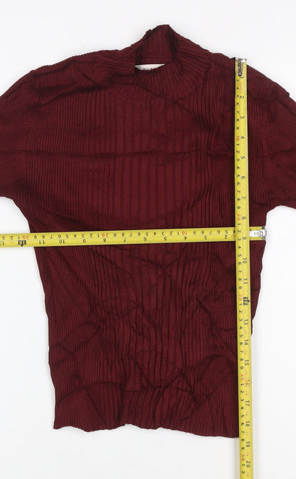 Pull&Bear Women Red M Ribbed Mock Neck Slim Knit Pullover Jumper